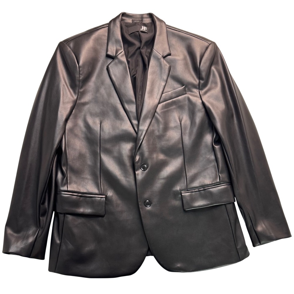 J. Ferrar Mens Slim Fit Faux Leather Blazer Jacket Black Large NWT 552-0786